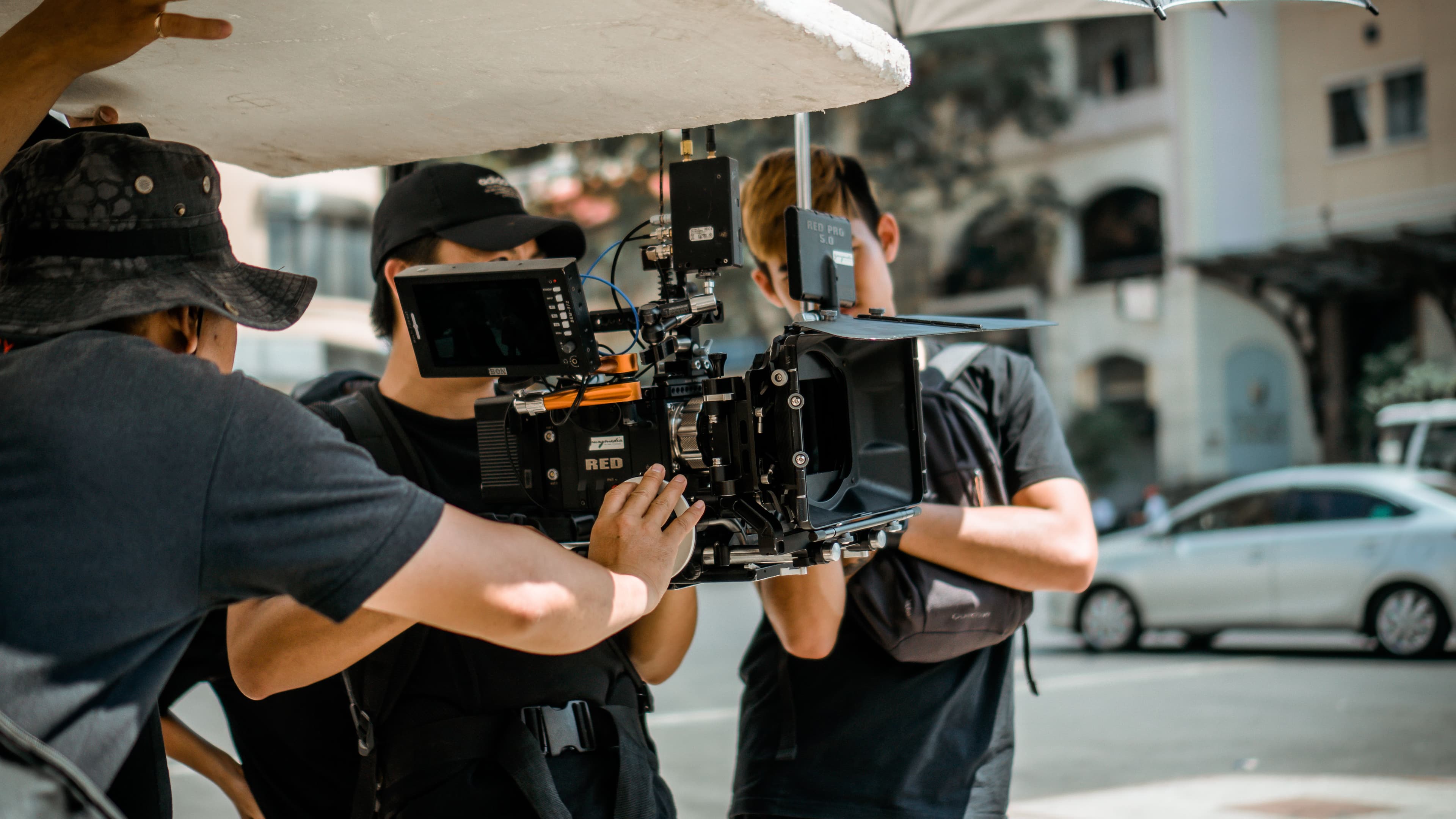 Film crew working on set